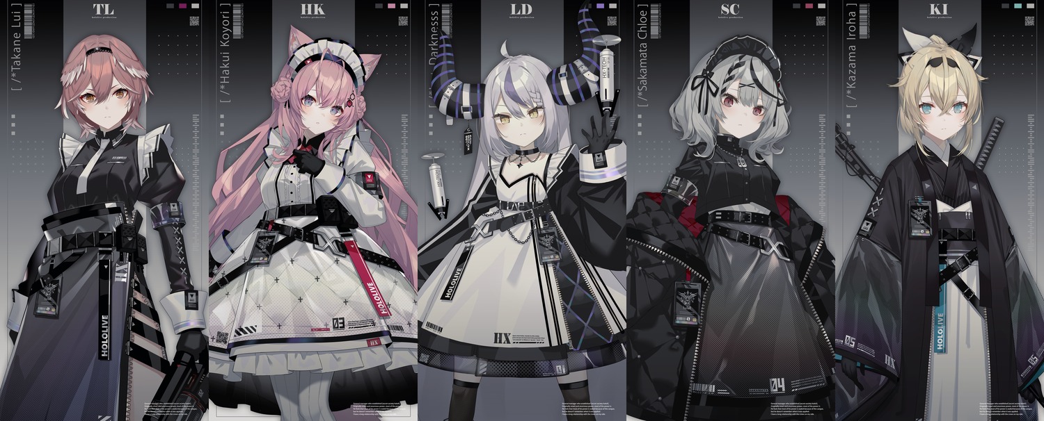 animal_ears, hakui_koyori, hololive, horns, ishihara_(kuniyoshi), japanese_clothes, kazama_iroha, la+_darknesss
