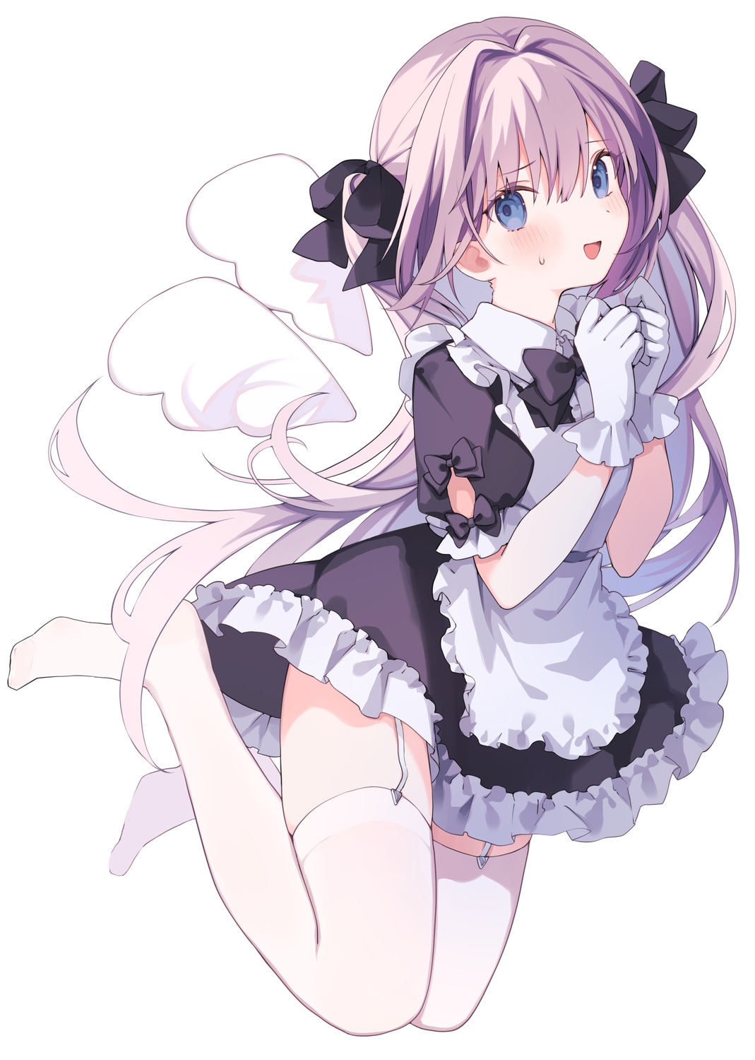 maid, shiroha, skirt_lift, stockings, thighhighs, wings