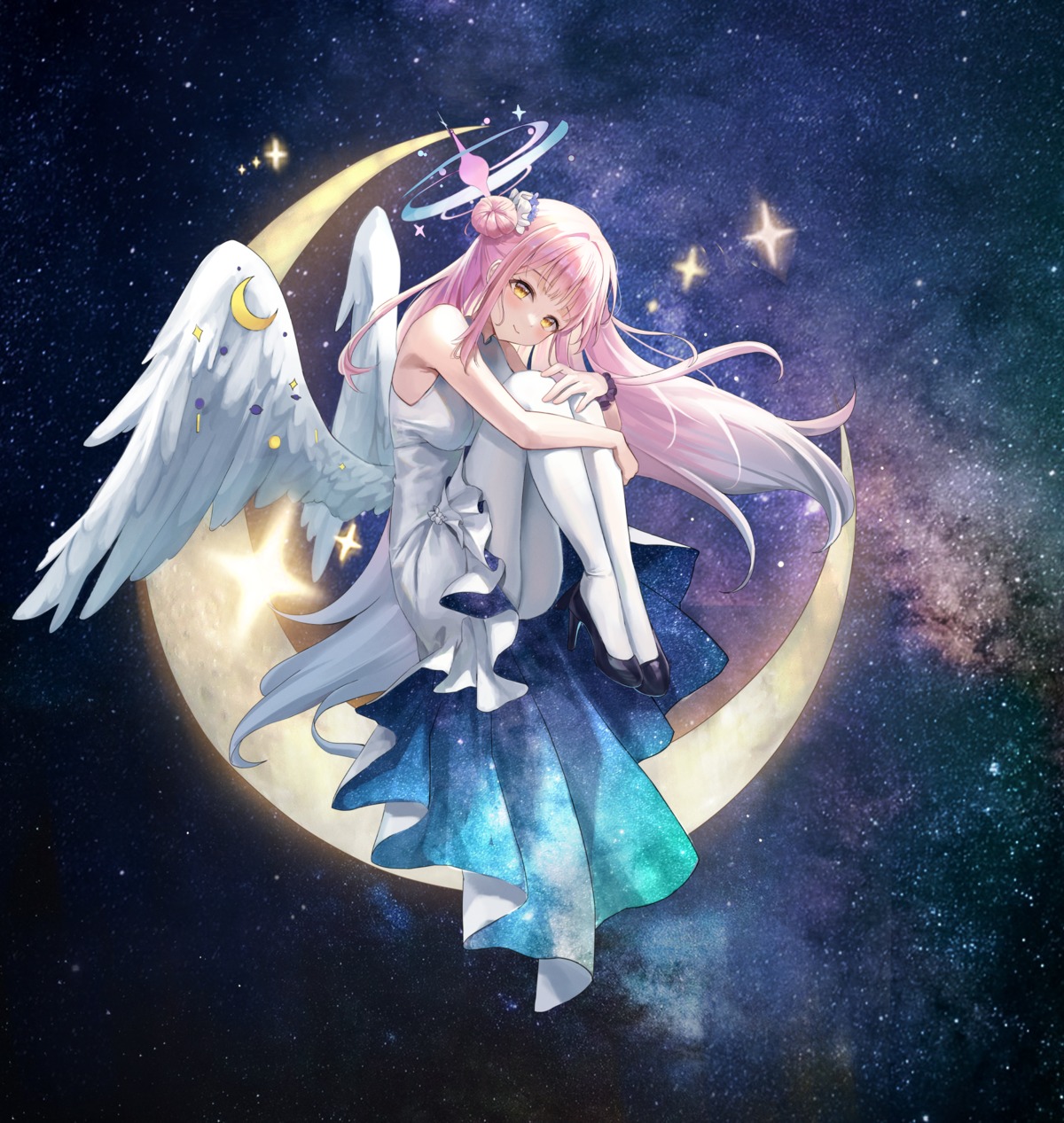 angel, blue_archive, chie_(user_snfh8333), dress, misono_mika, pantyhose, wings