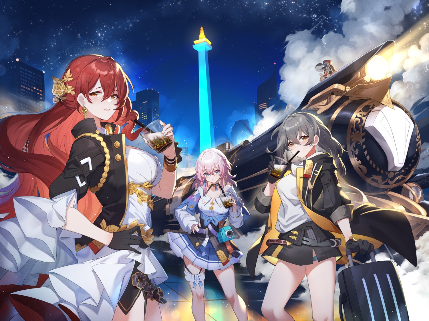 garter, himeko, honkai:_star_rail, march_7th, pom-pom_(honkai:_star_rail), raijuu_(bakanara), stelle, uniform