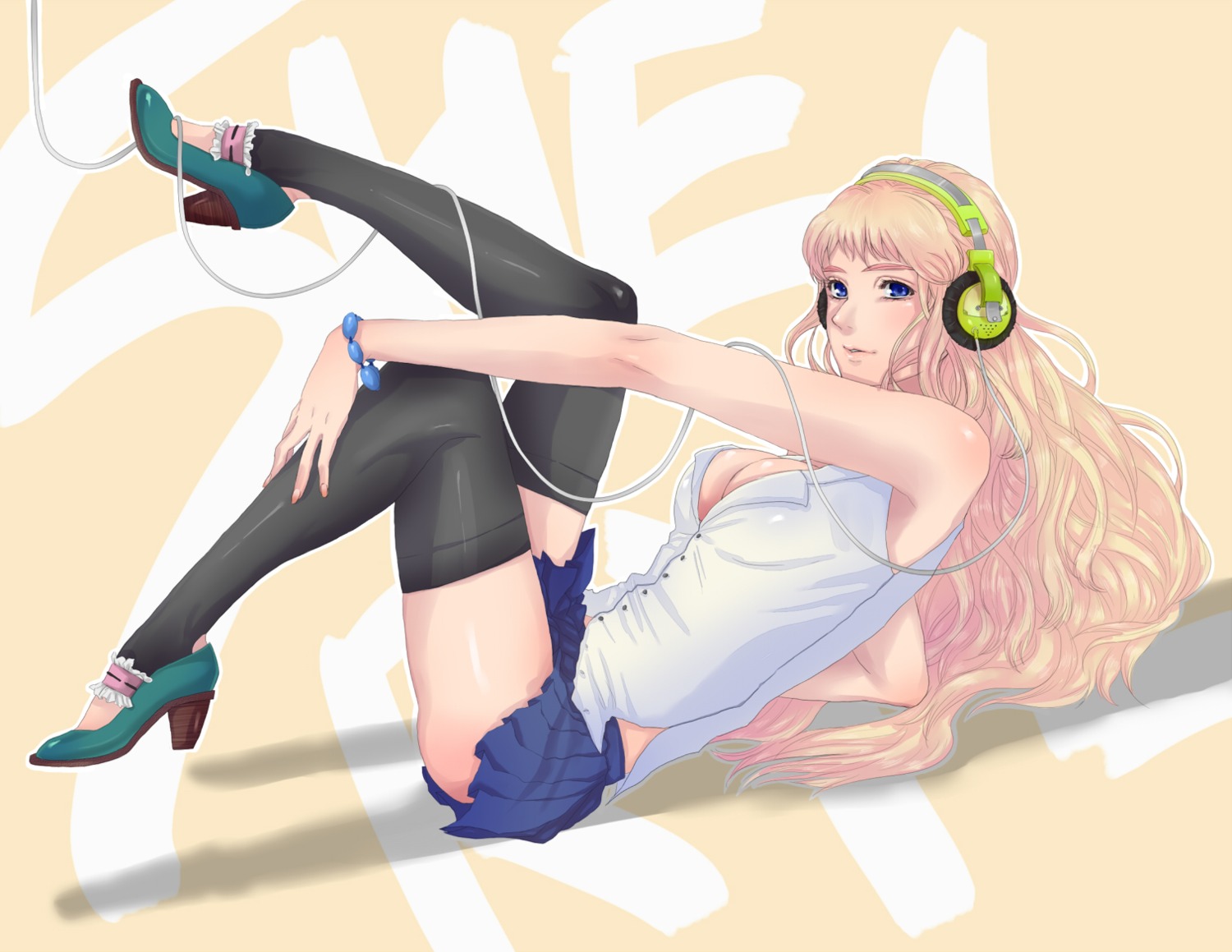 cleavage, headphones, macross, macross_frontier, ramuta, sheryl_nome, thighhighs