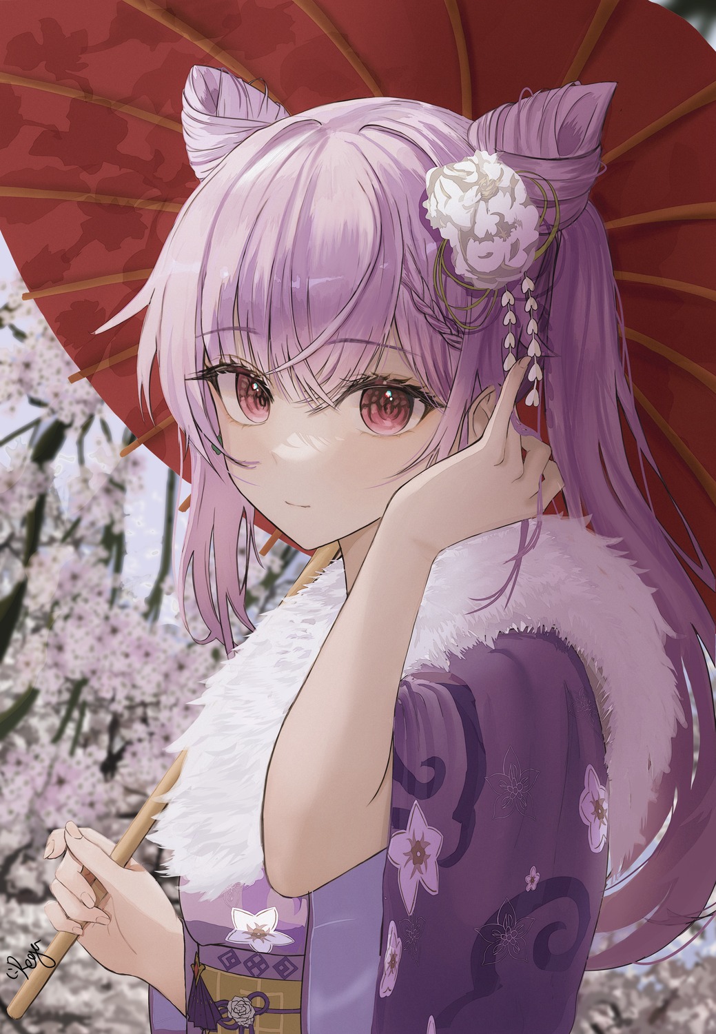 genshin_impact, keqing, kimono, rega, umbrella