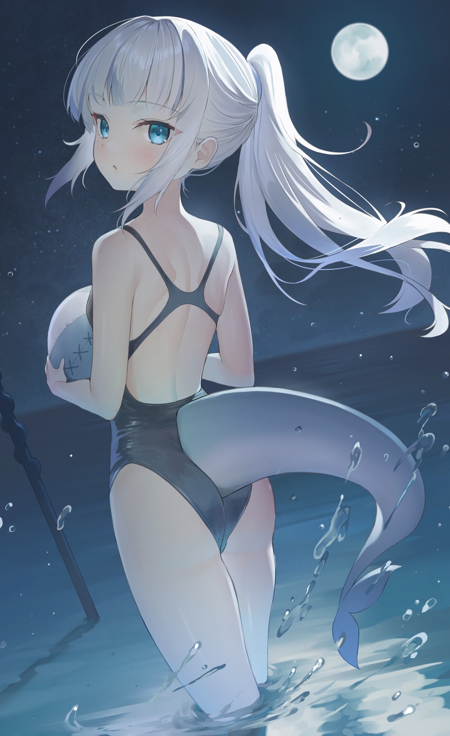 ass, gawr_gura, hololive, hololive_english, swimsuits, tail, takumi11, wet