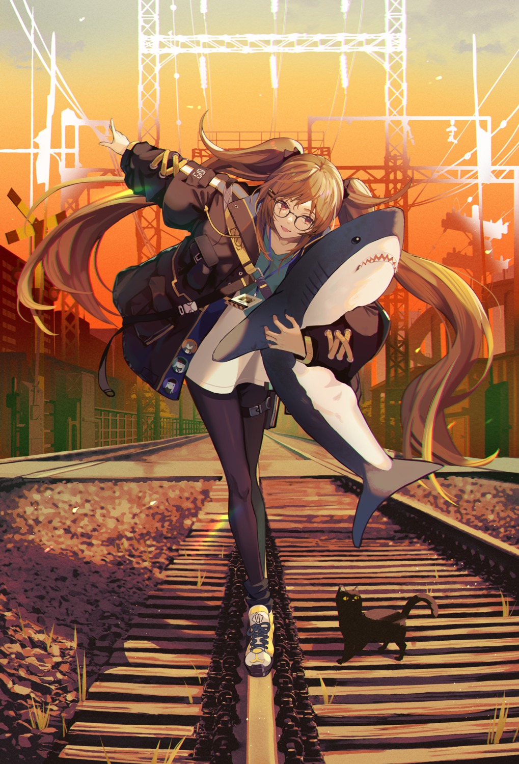 garter, girls_frontline, megane, neko, niac, pantyhose, ump9_(girls_frontline)
