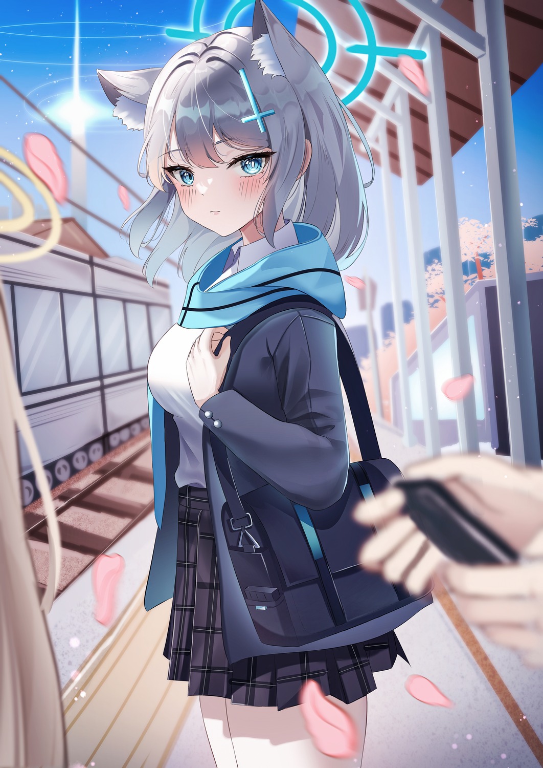 animal_ears, blue_archive, halo, li_se, nekomimi, seifuku, sunaookami_shiroko