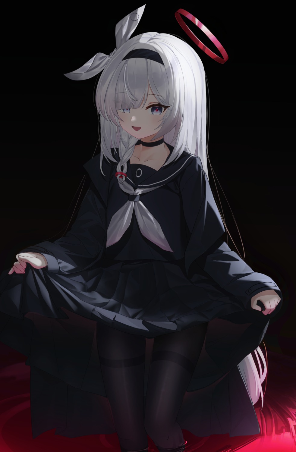 arona_(blue_archive), blue_archive, halo, my0li, pantyhose, plana_(blue_archive), seifuku, skirt_lift