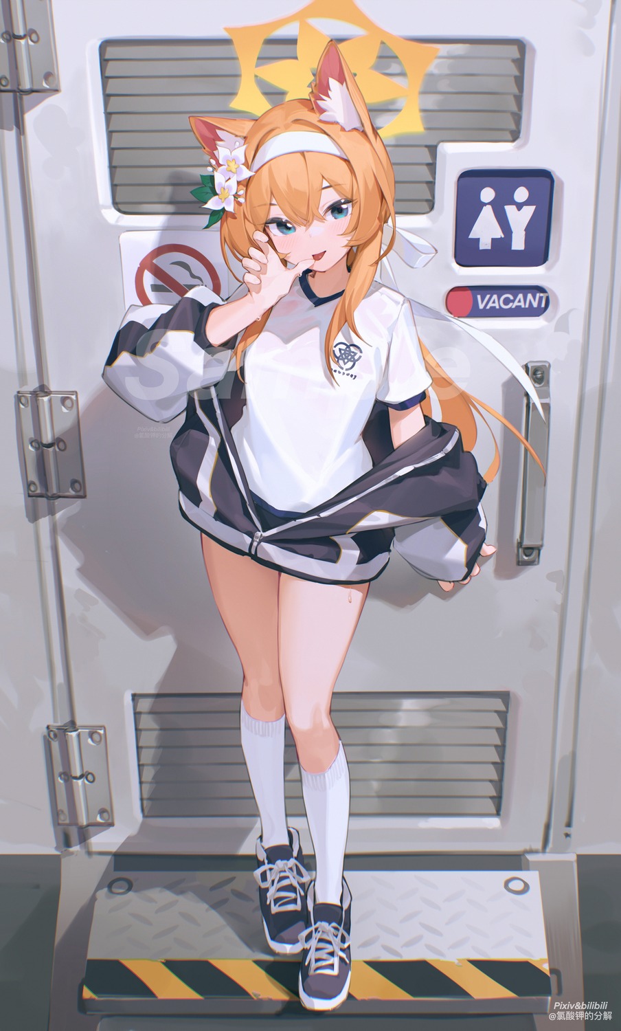 animal_ears, bilibili_xiaolu, blue_archive, gym_uniform, halo, iochi_mari, nekomimi, see_through
