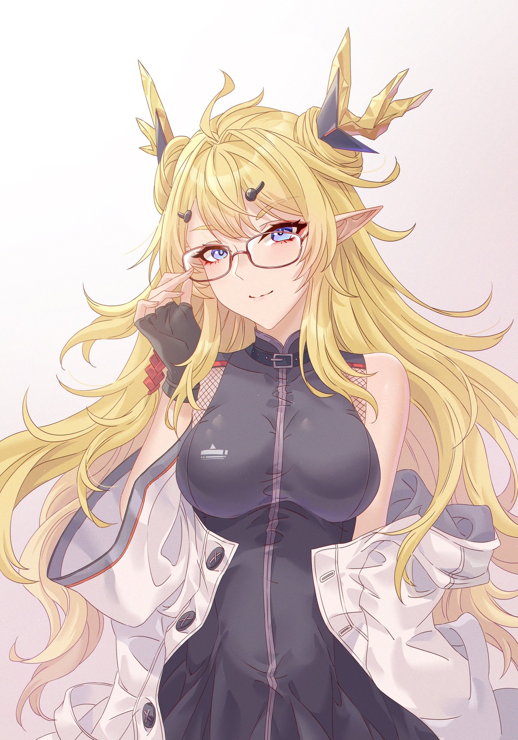 arknights, dress, horns, innoarukugyou, leizi_(arknights), megane, pointy_ears