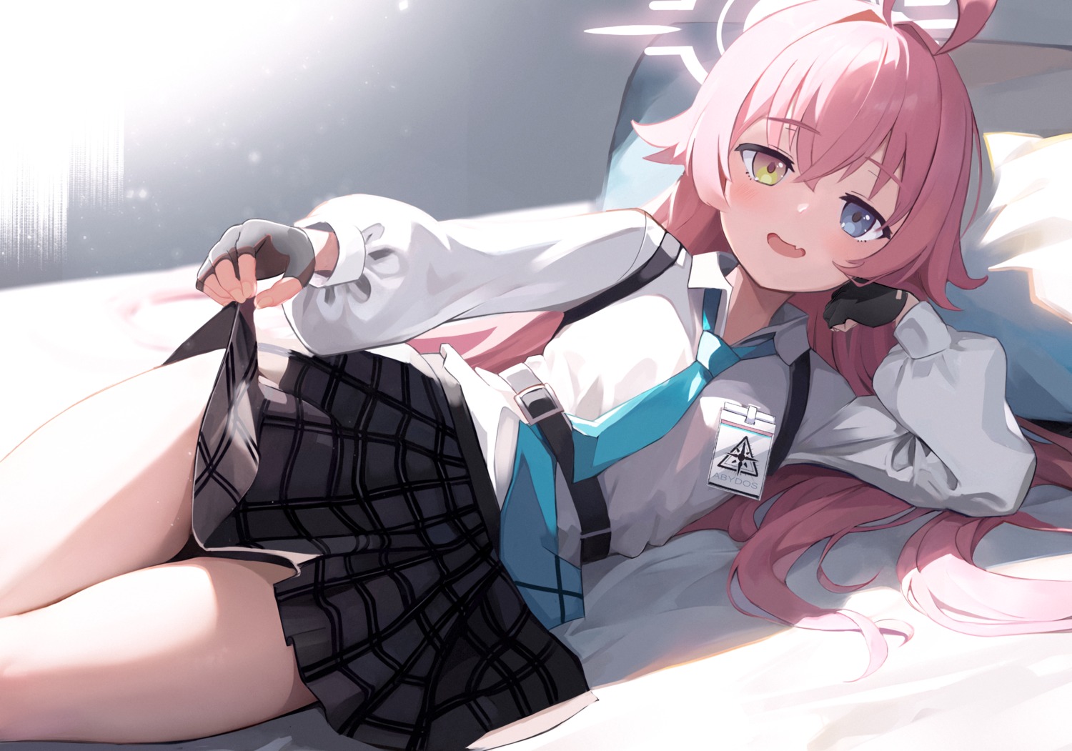 blue_archive, darudana, halo, heterochromia, seifuku, skirt_lift, takanashi_hoshino