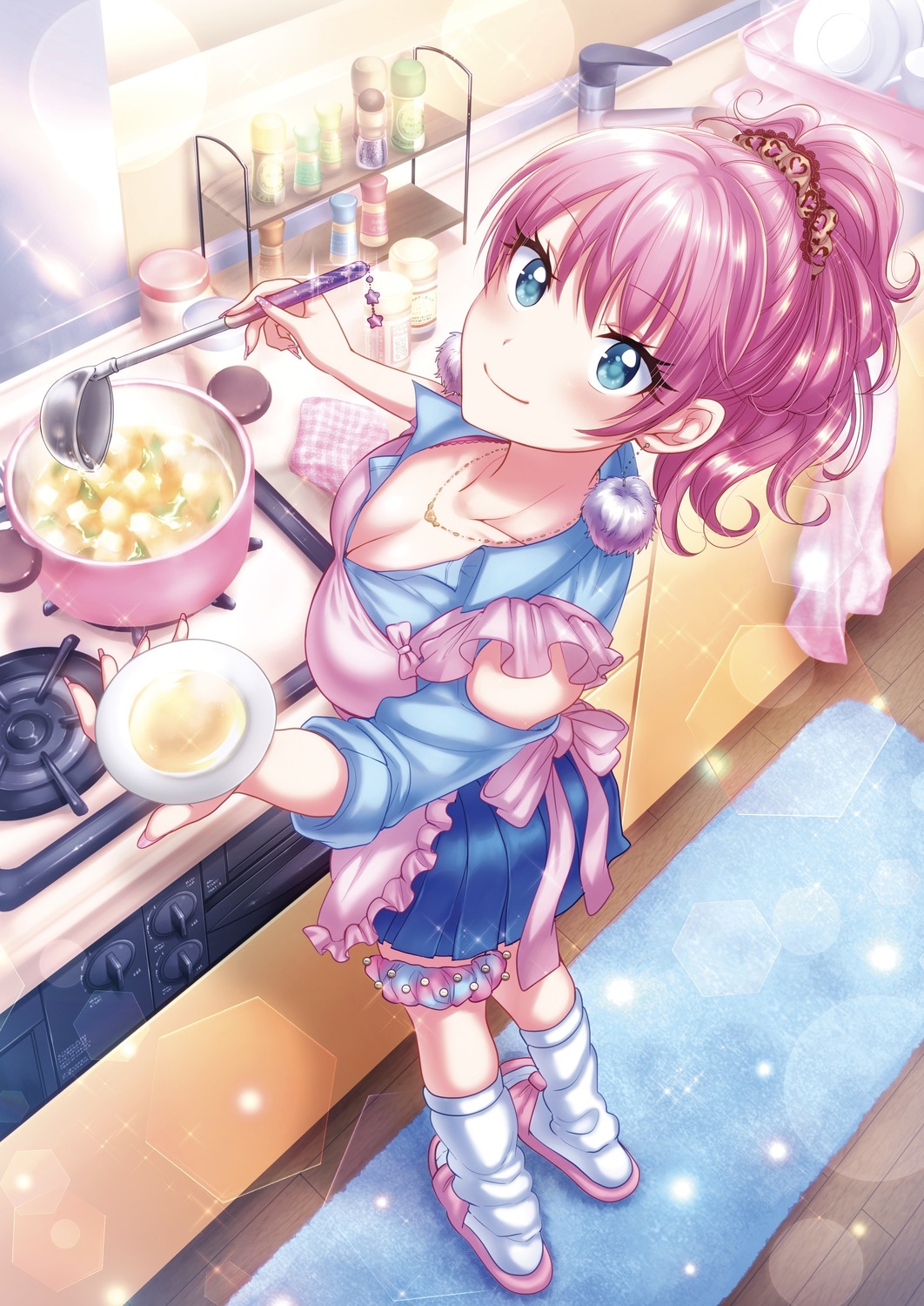 cleavage, fuufu_ijou_koibito_miman, garter, kanamaru_yuki, open_shirt, seifuku, watanabe_akari
