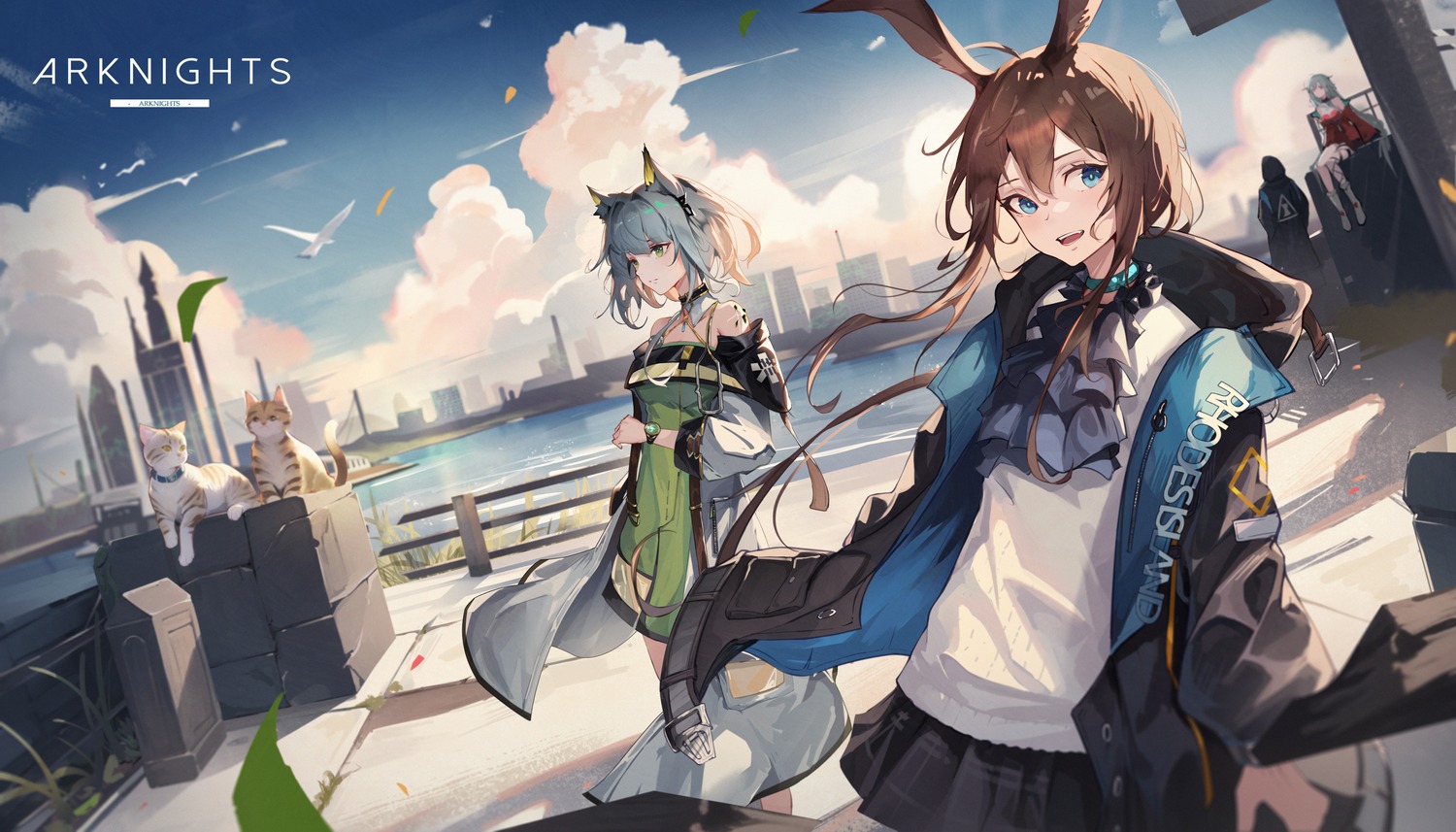 amiya_(arknights), animal_ears, arknights, bunny_ears, doctor_(arknights), dress, kal'tsit_(arknights), neko