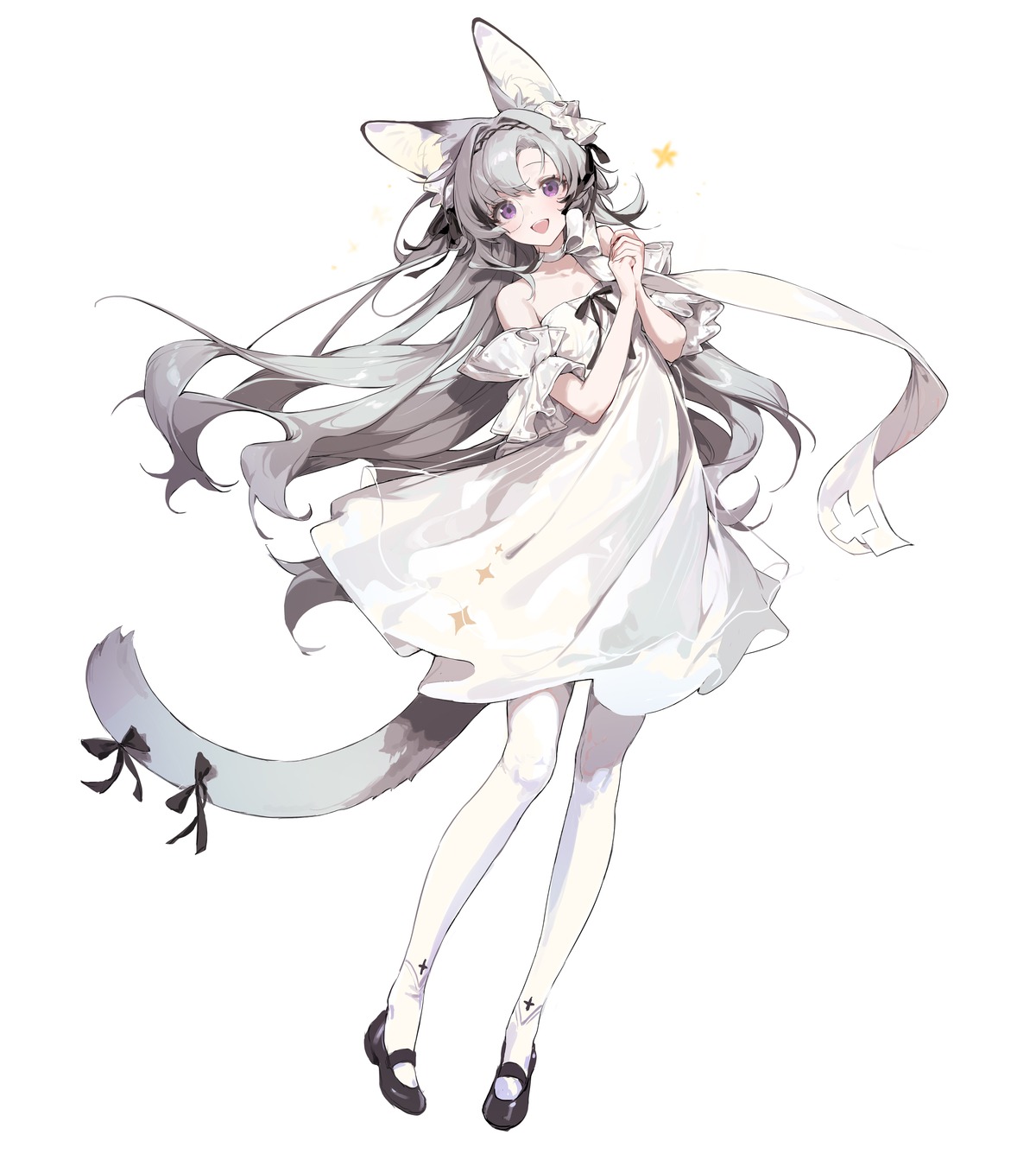animal_ears, dress, megane, nekomimi, shisantian, tail