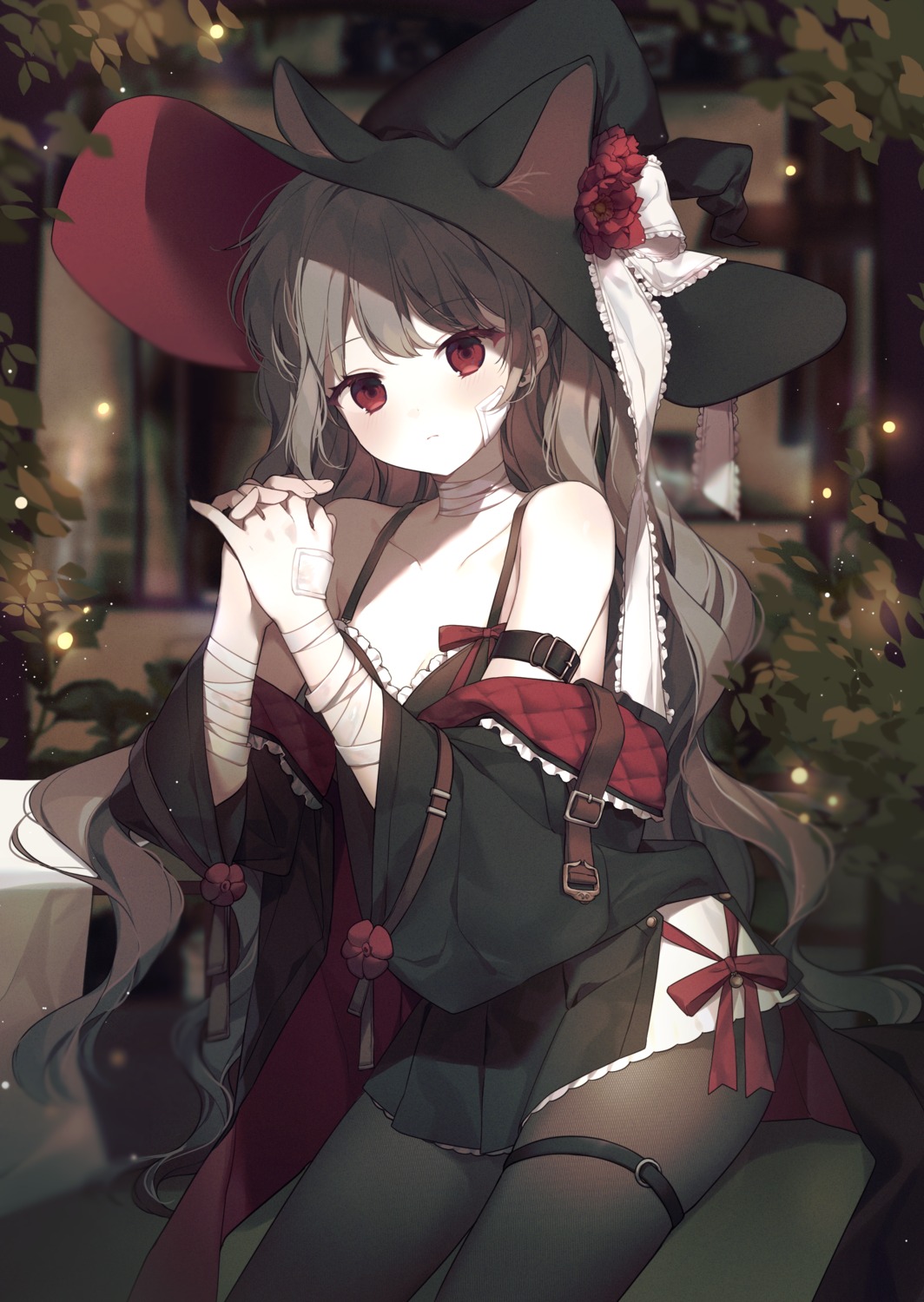 animal_ears, bandages, garter, moffle_(ayabi), pantyhose, witch
