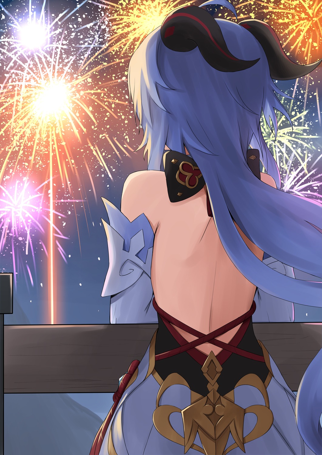 asian_clothes, ganyu, genshin_impact, horns, karadborg, no_bra