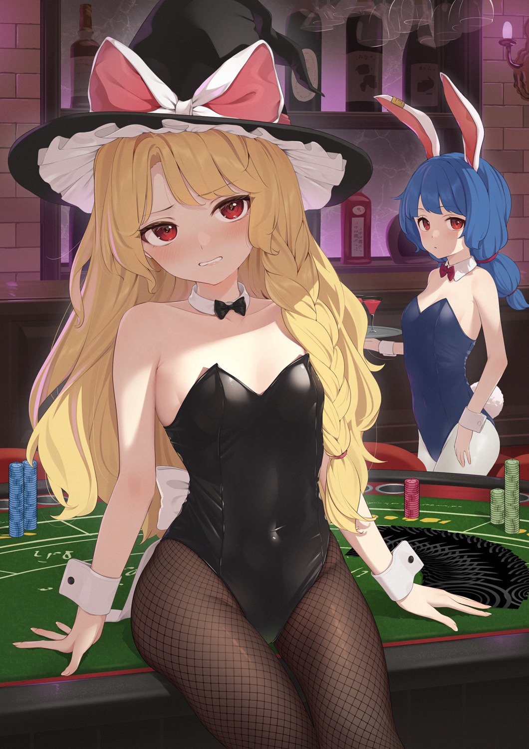 animal_ears, bunny_ears, bunny_girl, fishnets, kanpa_(campagne_9), kirisame_marisa, nekomimi, no_bra