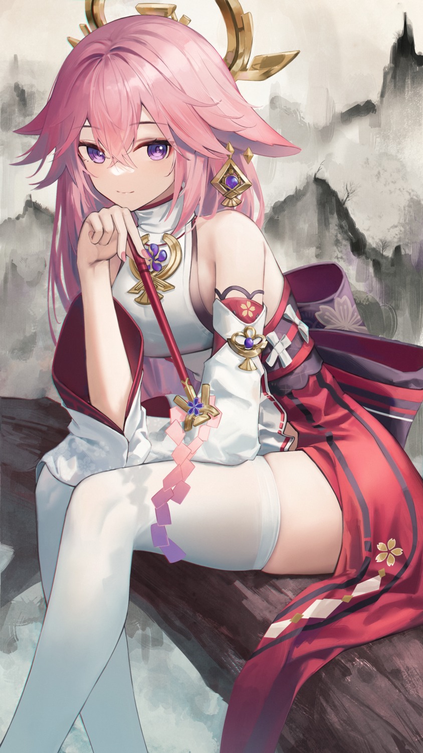 animal_ears, flippy_(cripine111), genshin_impact, japanese_clothes, kitsune, thighhighs, yae_miko