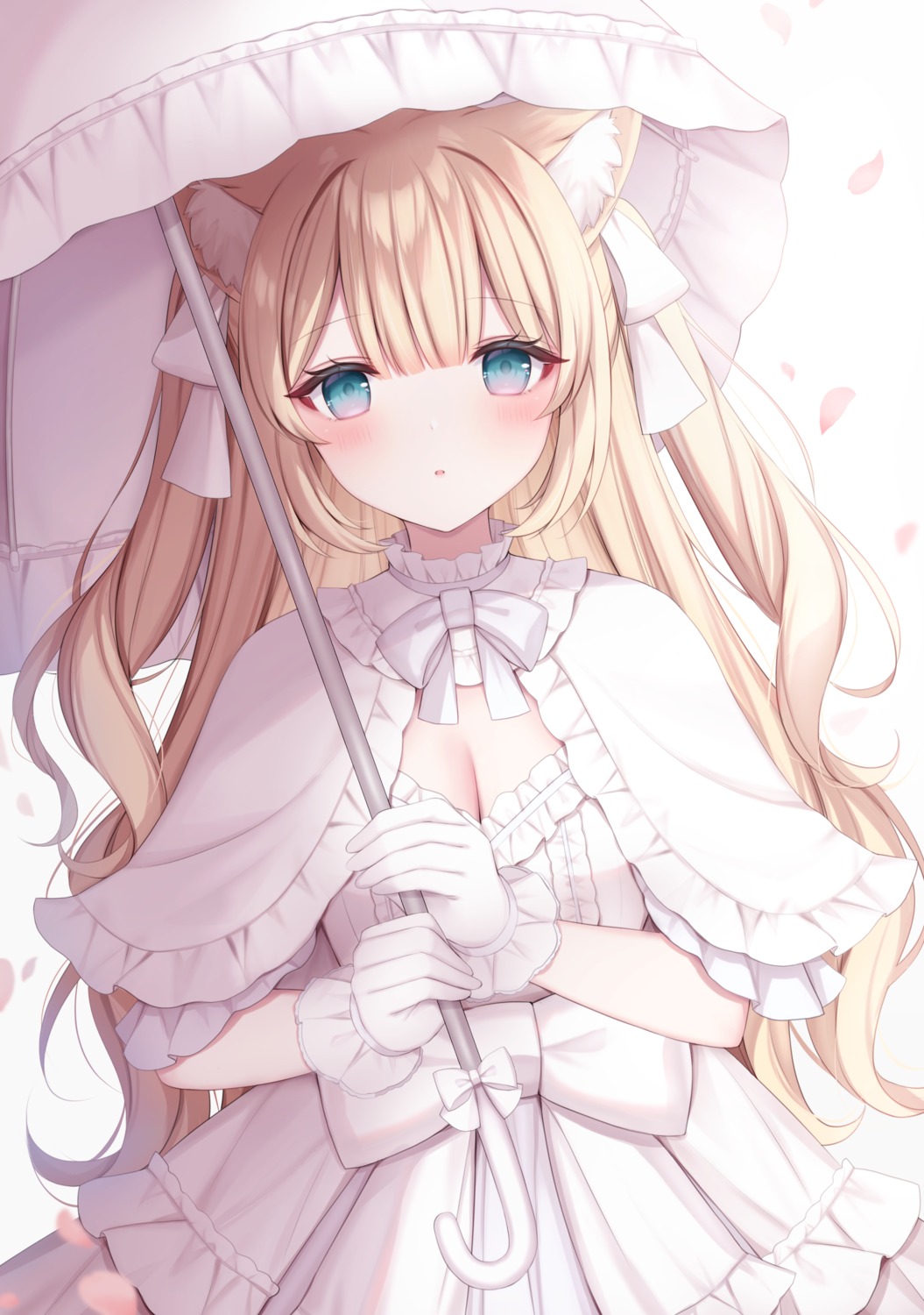 animal_ears, cleavage, dress, komari_mhy, lolita_fashion, nekomimi, umbrella