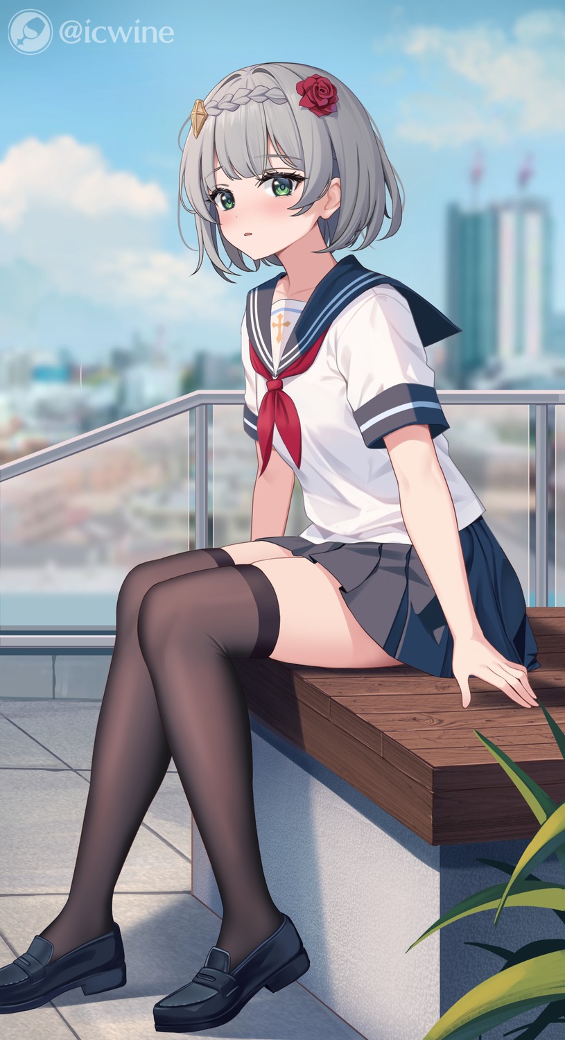 genshin_impact, icewine, noelle_(genshin_impact), seifuku, thighhighs