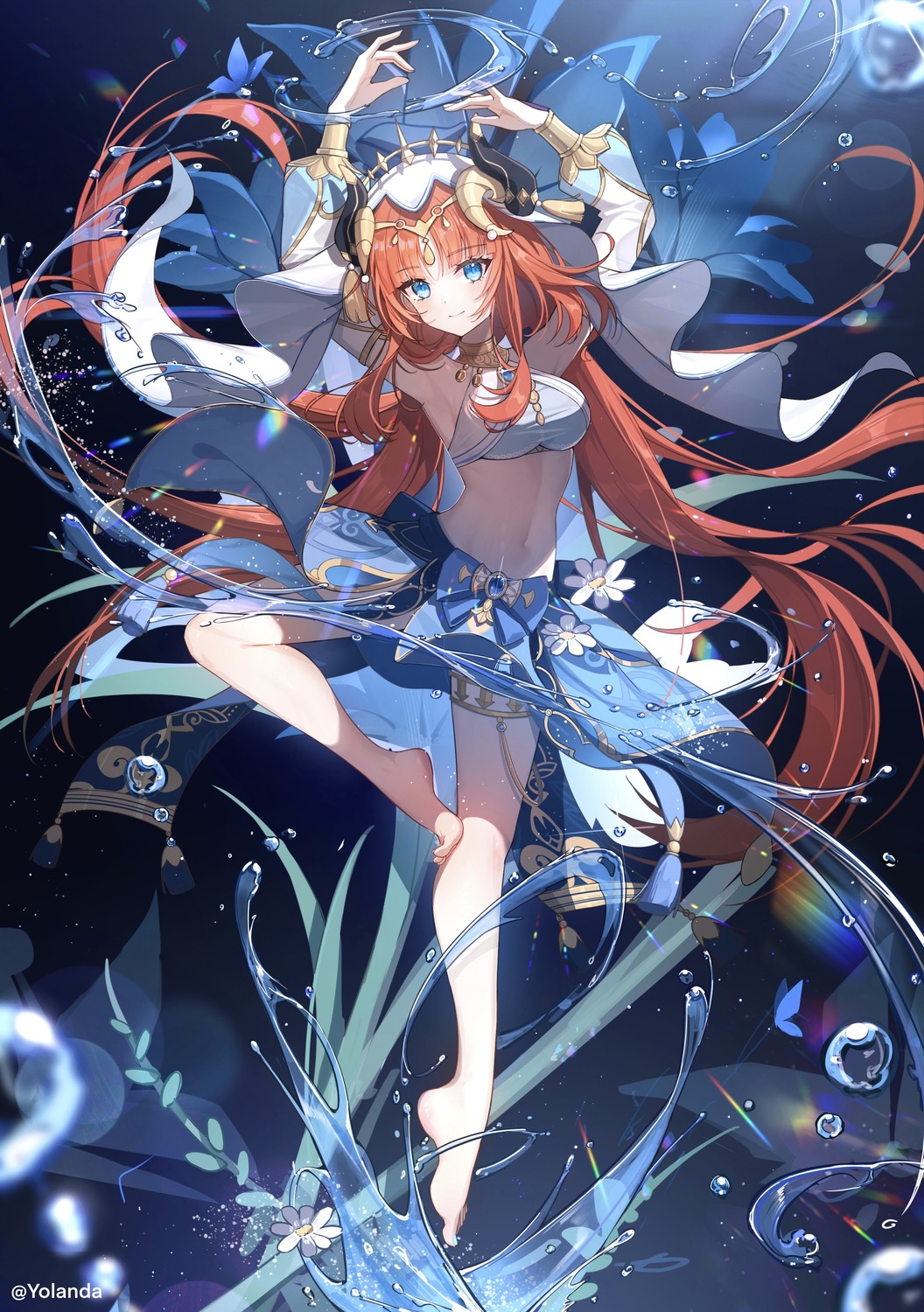 garter, genshin_impact, horns, nilou, no_bra, yolanda