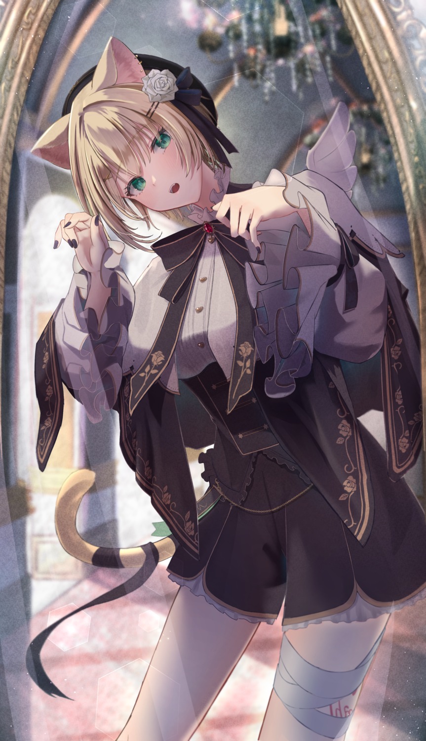 animal_ears, bandages, hinataaoi_(iraiuketsukechuu), iris_black_games, kurumi_noah, nekomimi, tail, tattoo, vspo!