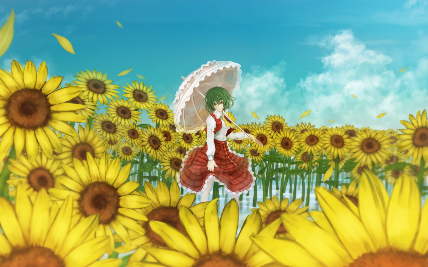 dress, kazami_yuuka, landscape, modama, touhou, umbrella