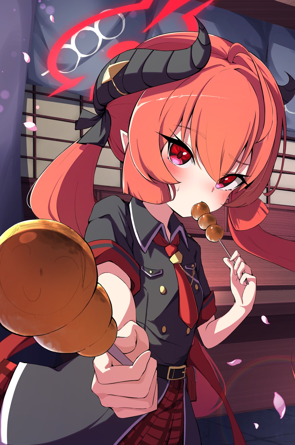 akashi_junko, blue_archive, fumi_(fumibeing), halo, horns, pointy_ears, seifuku