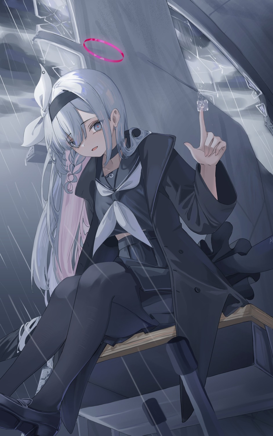 arona_(blue_archive), blue_archive, cake_walker, halo, pantyhose, plana_(blue_archive), seifuku