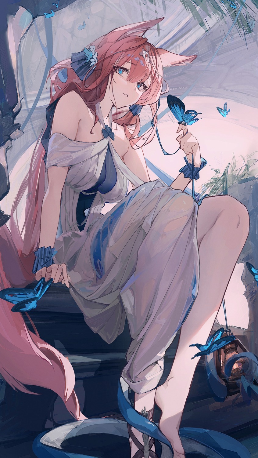 animal_ears, arknights, dress, heidi_(arknights), kioroshin, no_bra, see_through