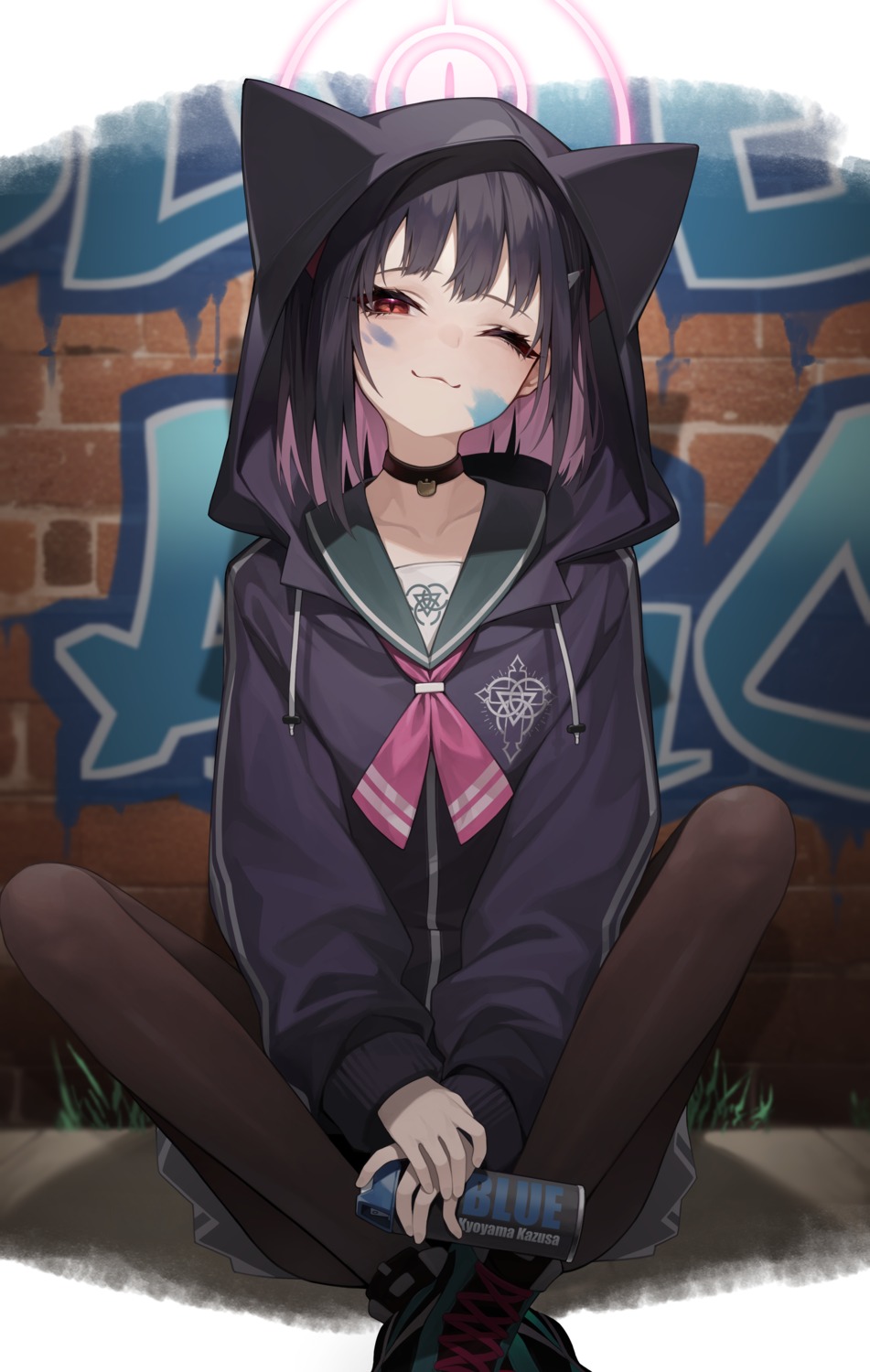 animal_ears, blue_archive, halo, kyouyama_kazusa, mokew, nekomimi, pantyhose, seifuku