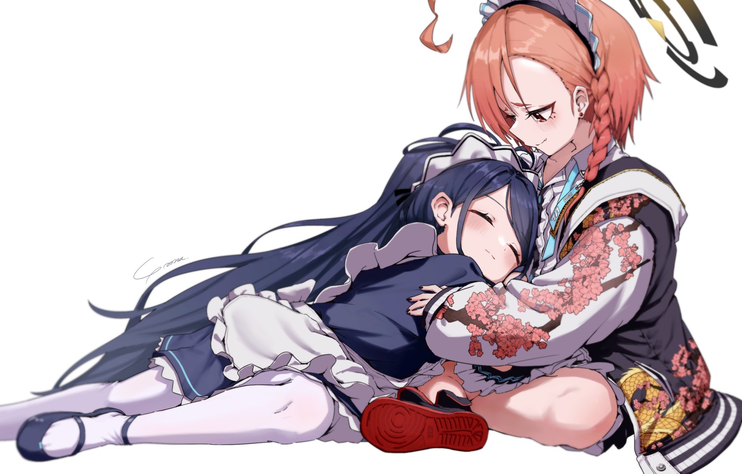 blue_archive, halo, maid, mikamo_neru, pantyhose, tendou_aris, yo_na, yuri