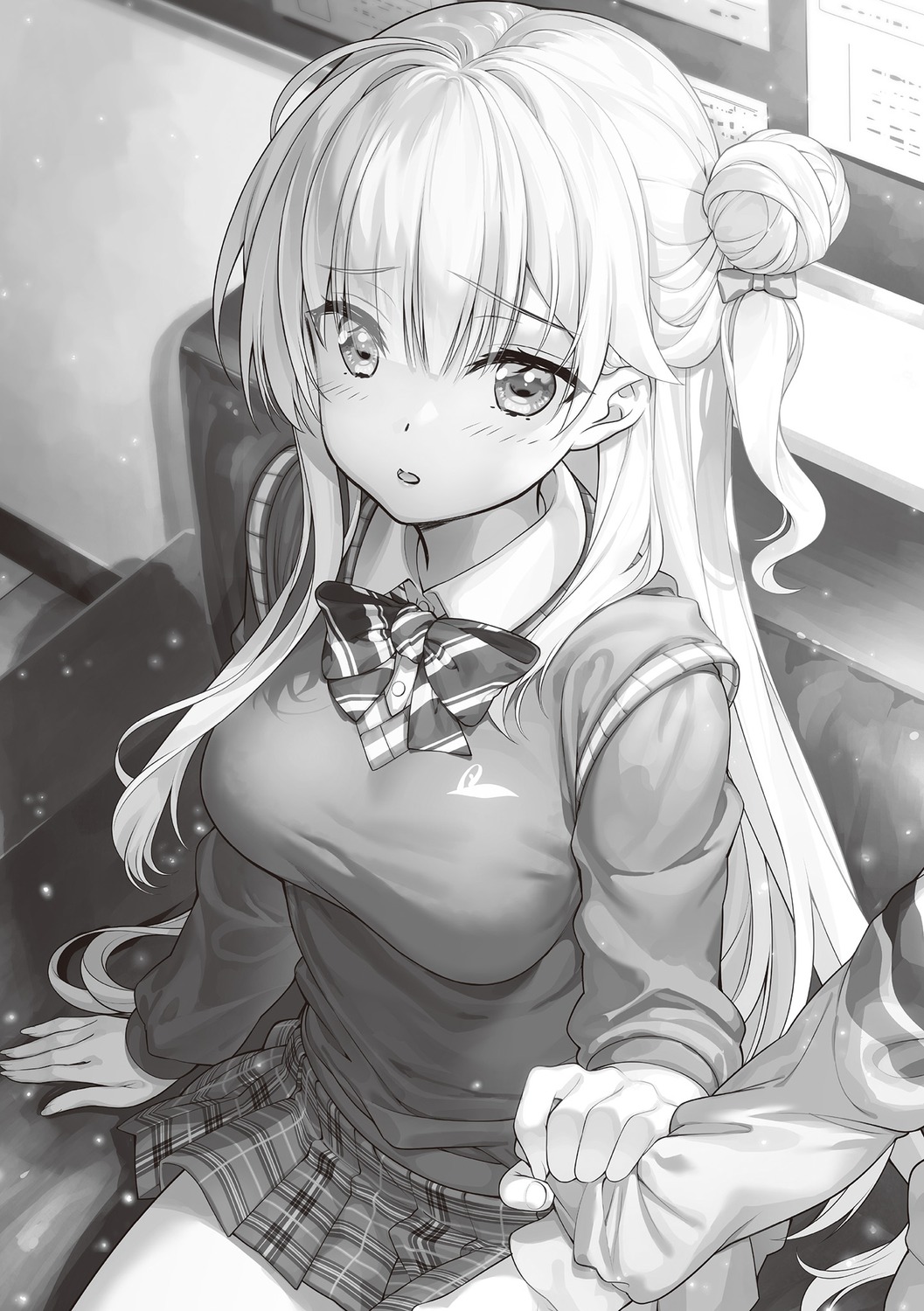 bokura_no_haru_wa_inazuma_no_you_ni, fujima_takuya, monochrome, seifuku, shirakawa_hakua, sweater