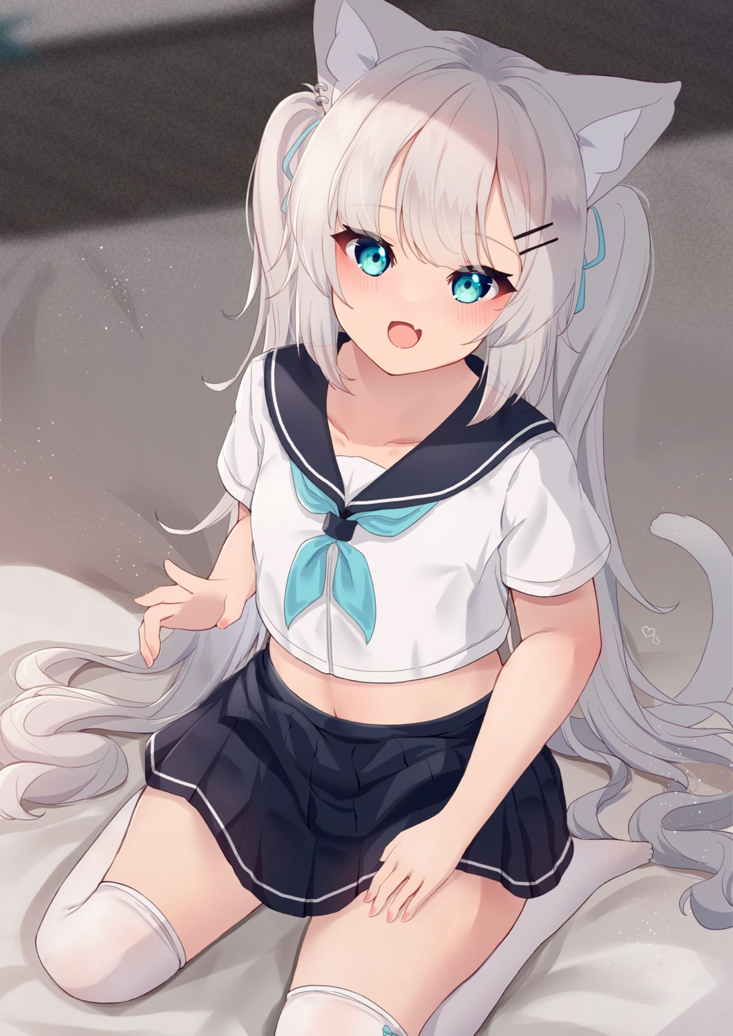 animal_ears, hinata_(pixiv53862745), nekomimi, seifuku, tail, thighhighs
