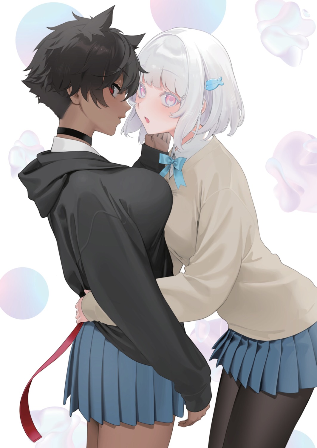 comic_x-eros, micchan_(ohisashiburi), nacchan_(ohisashiburi), ohisashiburi, pantyhose, seifuku, sweater, symmetrical_docking, yuri