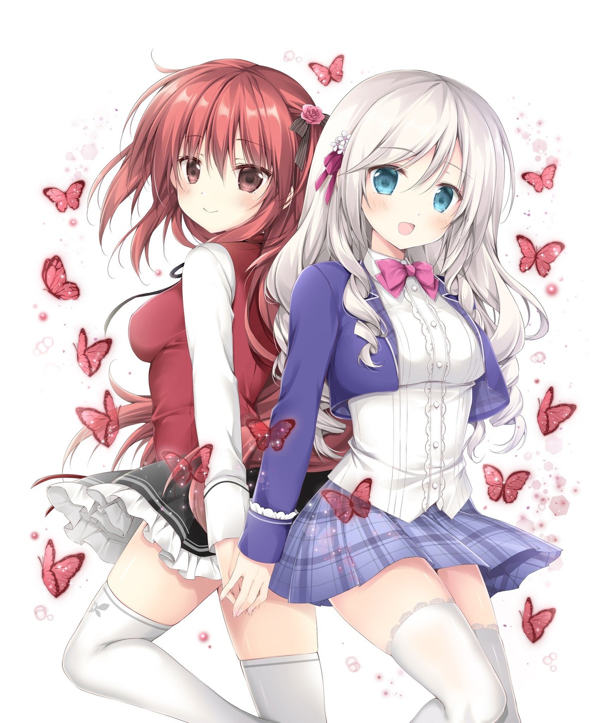 amelia_rose, ariane_algren, hyouken_no_majutsushi_ga_sekai_wo_suberu, korie_riko, seifuku, skirt_lift, thighhighs