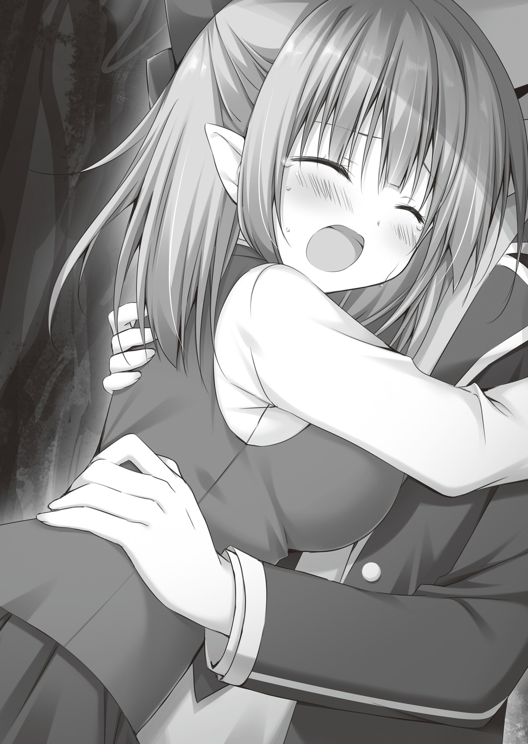 elf, elisa_griffith, hyouken_no_majutsushi_ga_sekai_wo_suberu, korie_riko, monochrome, pointy_ears, ray_white, seifuku