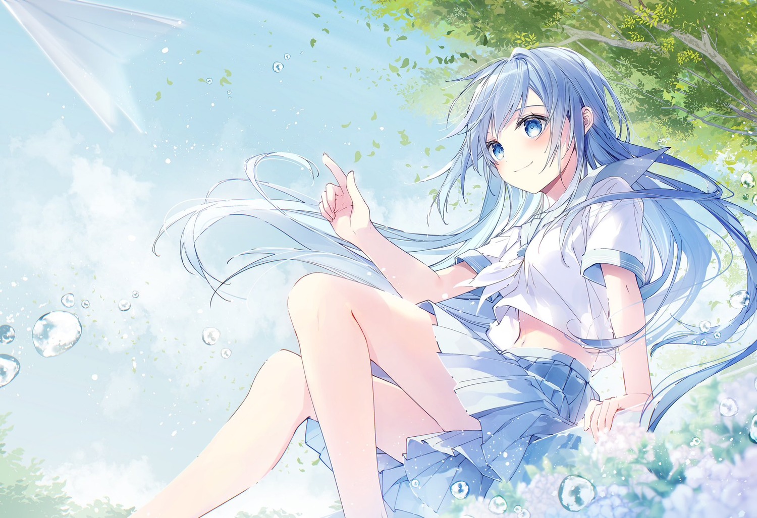 emori_miku, emori_miku_project, mochizuki_shiina, seifuku, skirt_lift