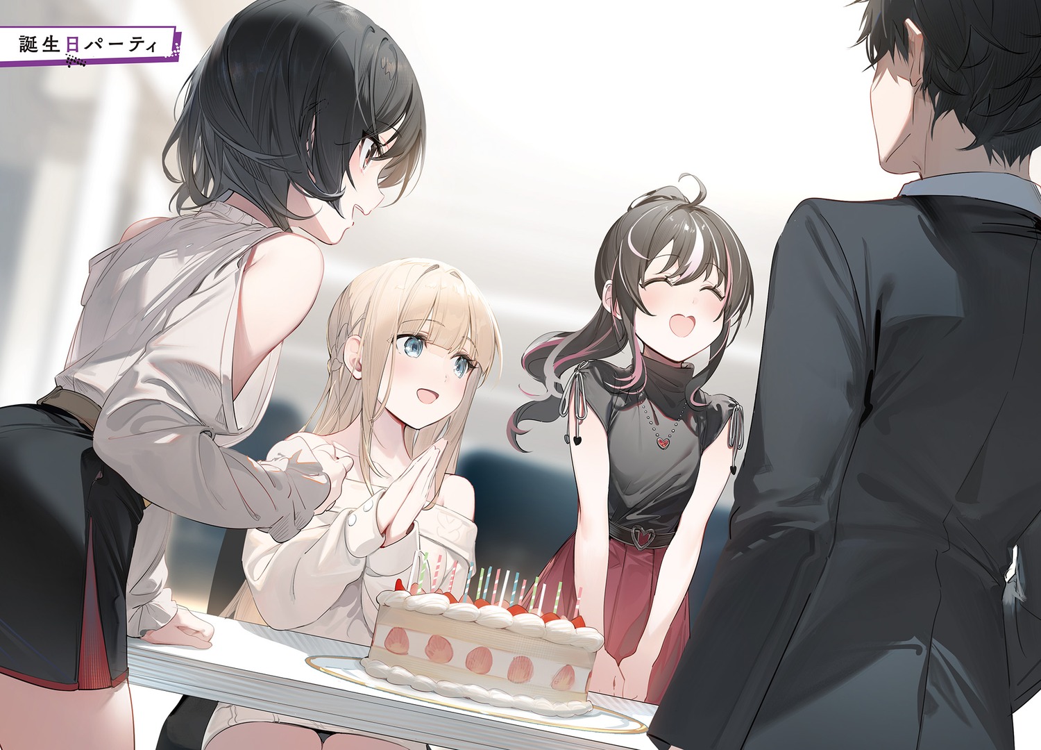 business_suit, charlotte_arisaka_anderson, dress, kimizuka_kimihiko, natsunagi_nagisa, no_bra, saikawa_yui, sweater