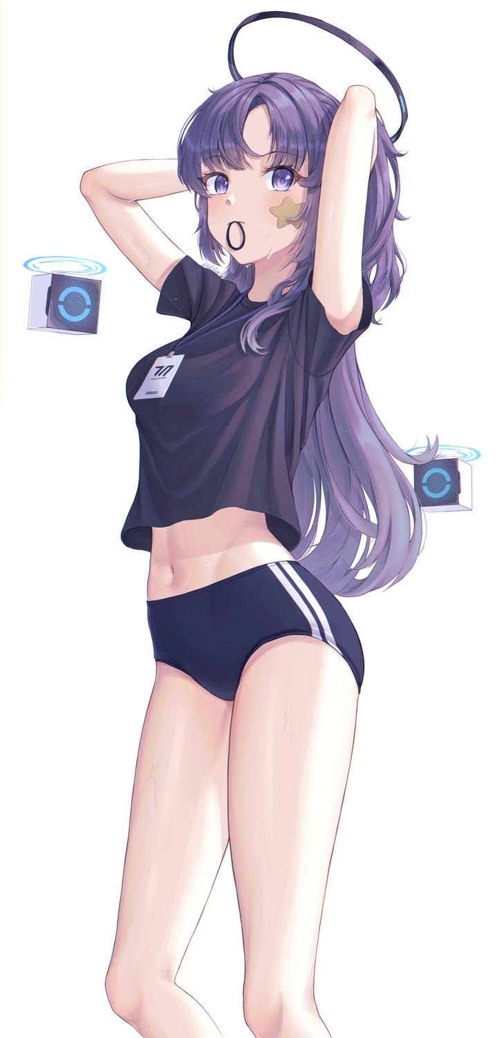 blue_archive, buruma, gym_uniform, halo, hayase_yuuka, lala_(pixiv_42039091), tattoo