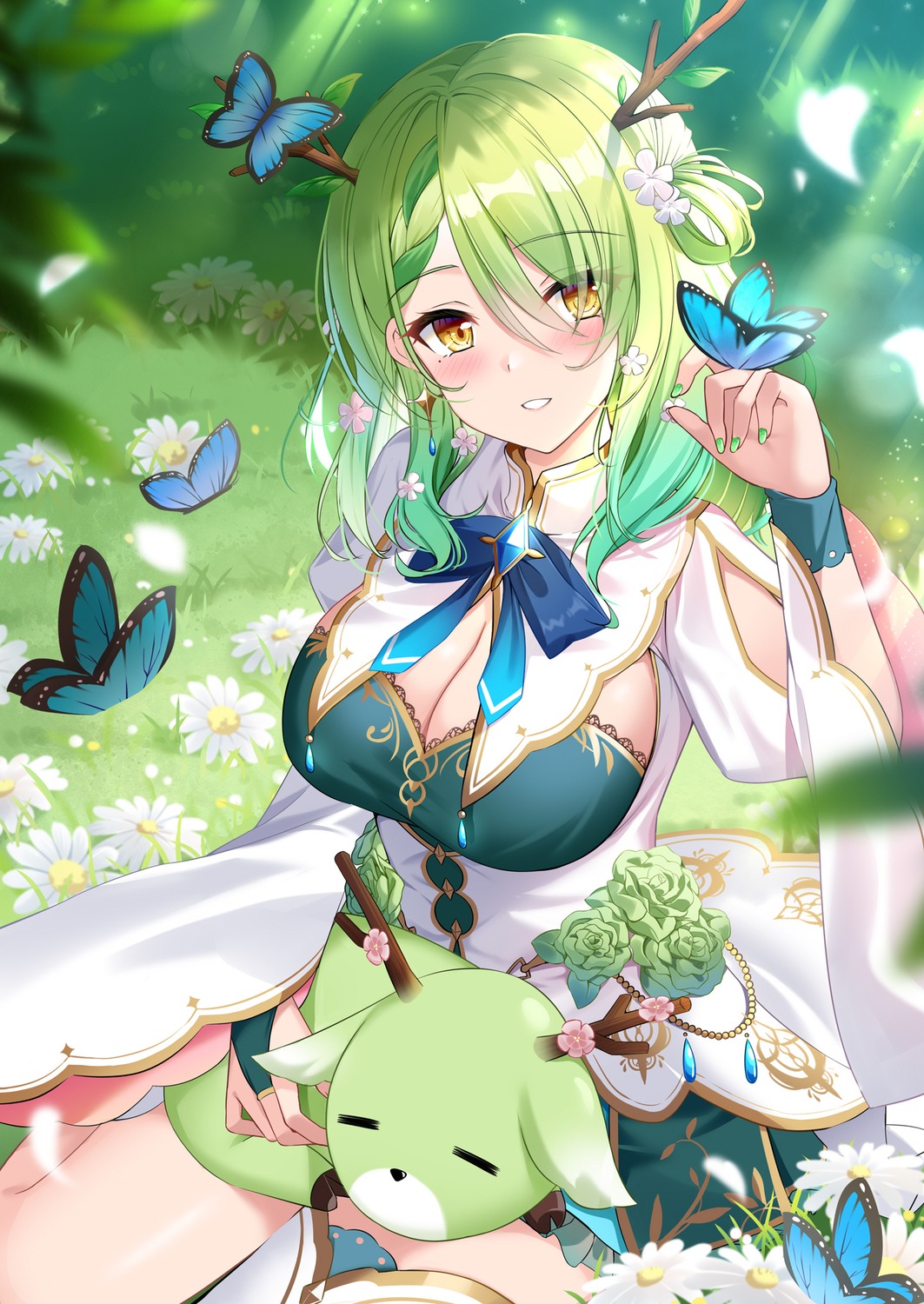 benchen06, ceres_fauna, hololive, hololive_english, horns, no_bra, thighhighs