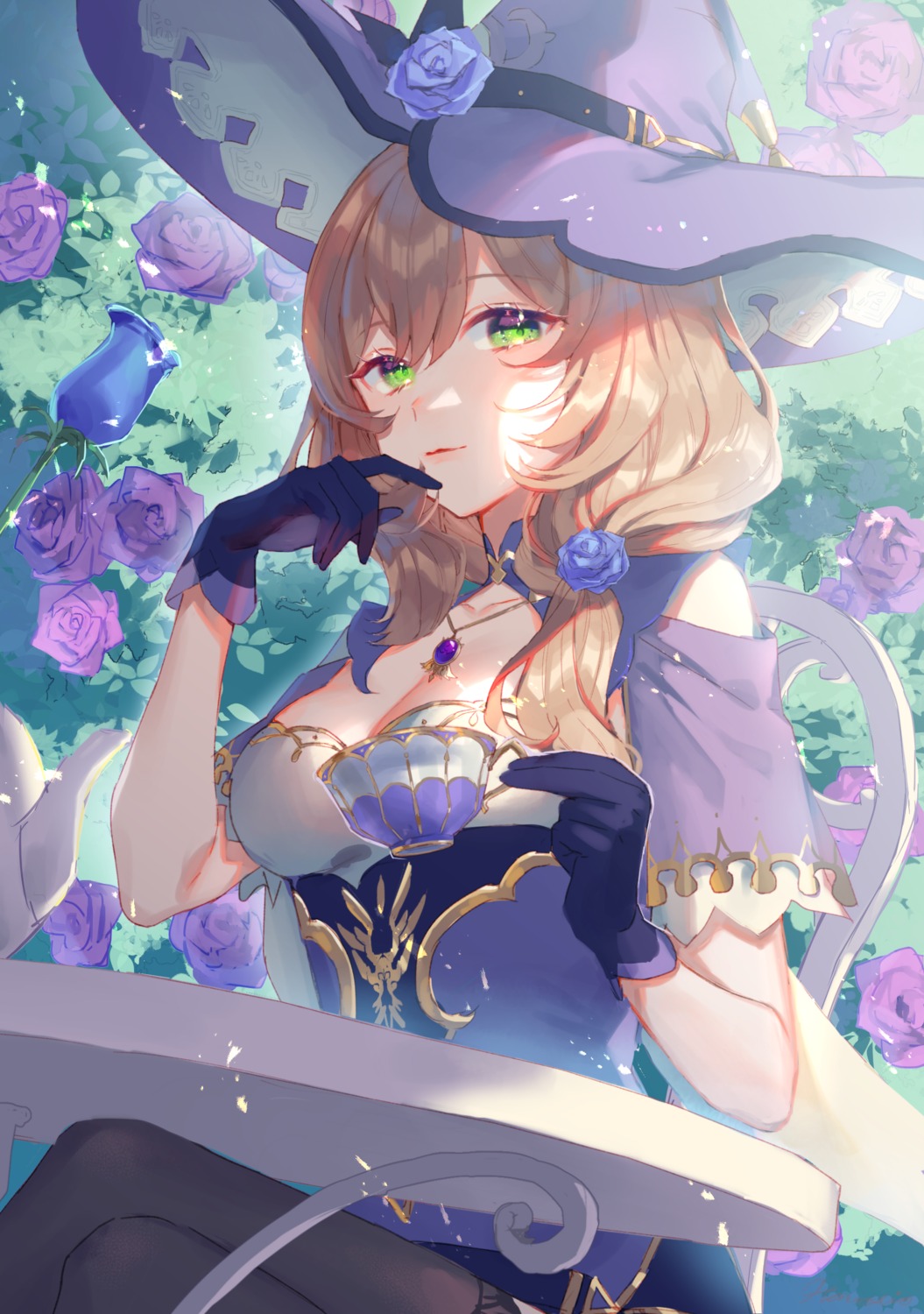 genshin_impact, harushio, lisa_(genshin_impact), thighhighs, witch