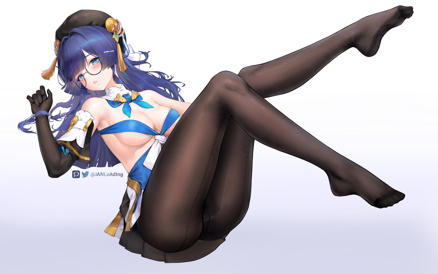feet, honkai:_star_rail, janload1ng, megane, no_bra, pantsu, pantyhose, pelageya_sergeyevna, skirt_lift, thong