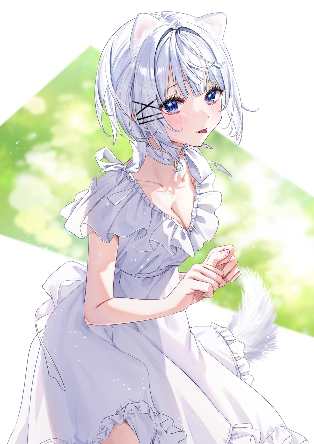 animal_ears, chigusa_minori, dress, nekomimi, no_bra, siesta_(tanmoshi), skirt_lift, summer_dress