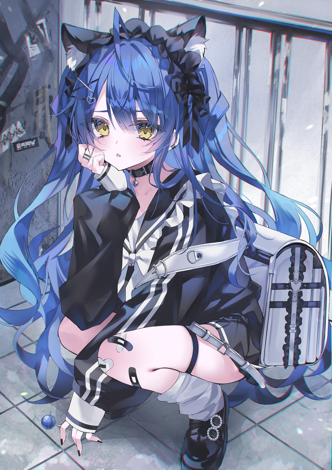 amamiya_kokoro, animal_ears, bandaid, garter, nekomimi, nijisanji, noah_(0noah), seifuku