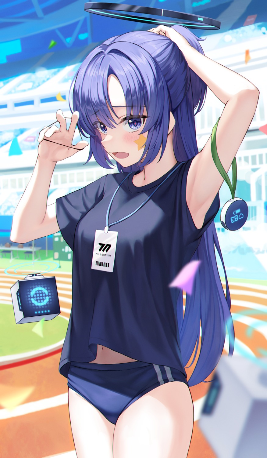blue_archive, buruma, gym_uniform, halo, hayase_yuuka, kurone_(kurone_ryuo), tattoo