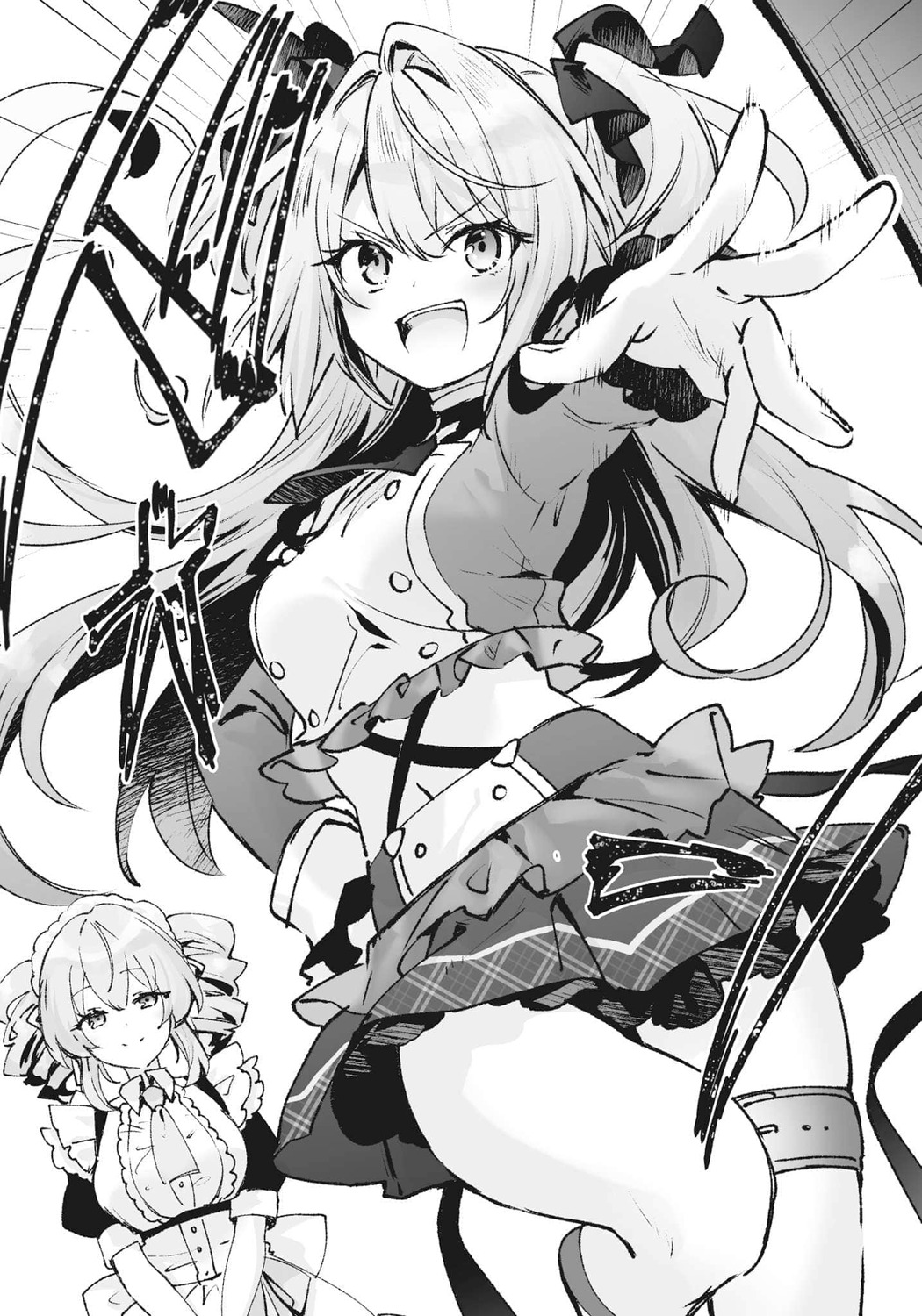 garter, gertrude_rainsworth, hikikomari_kyuuketsuki_no_monmon, maid, monochrome, nelia_cunningham, riichu, uniform
