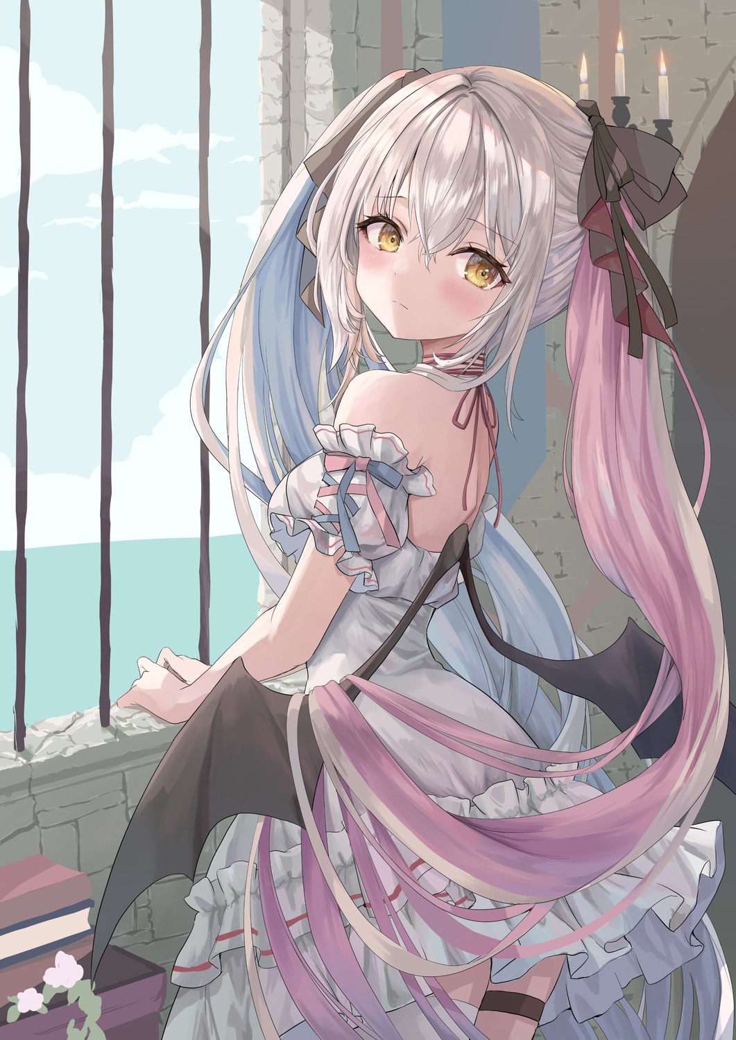 dress, garter, kihane, lolita_fashion, no_bra, thighhighs, wings
