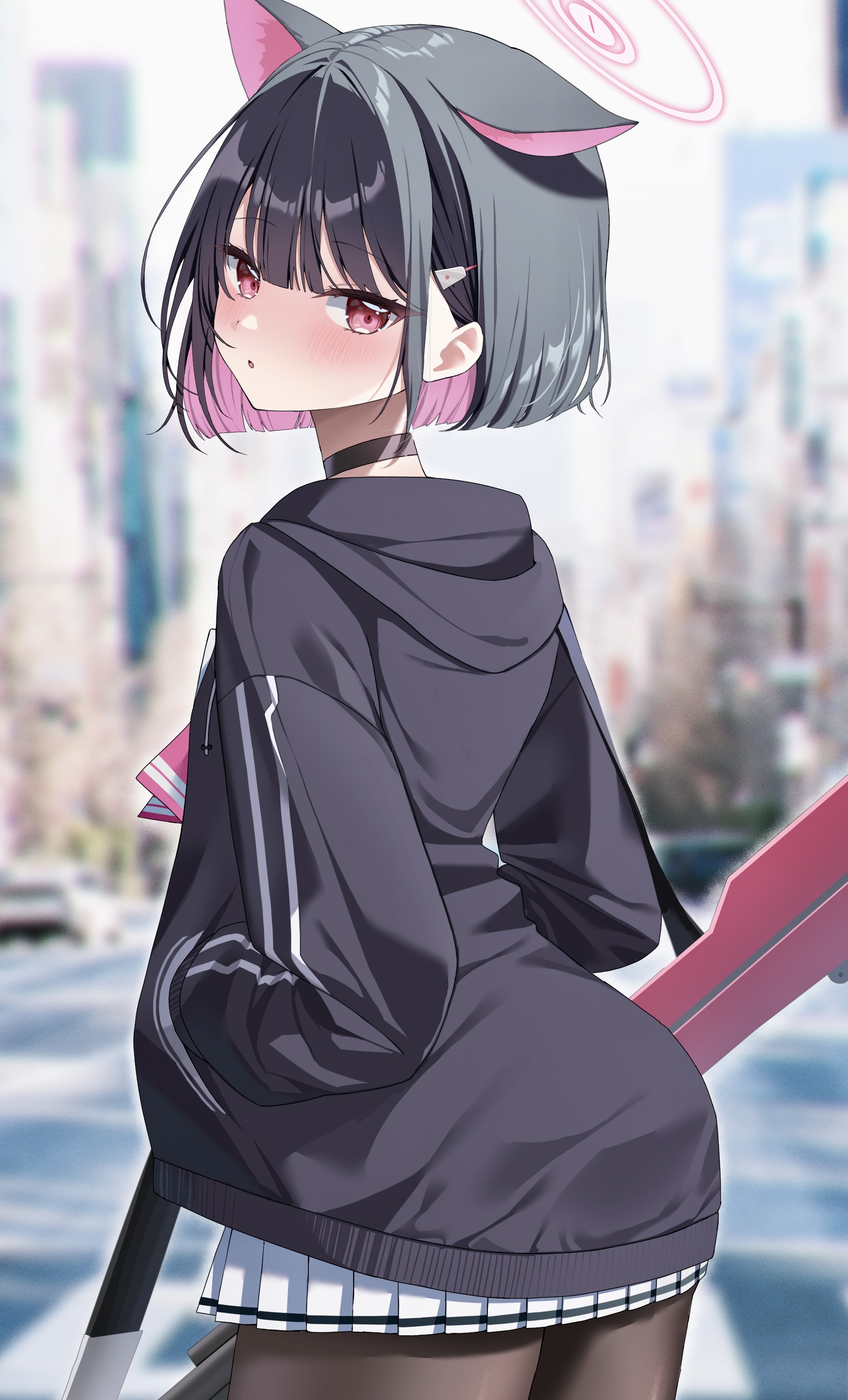 aamana0, animal_ears, ass, blue_archive, halo, kyouyama_kazusa, nekomimi, pantyhose