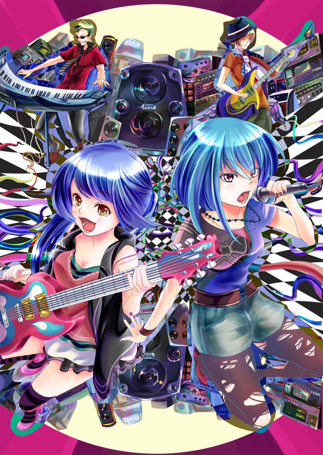 guitar, takesita, thighhighs