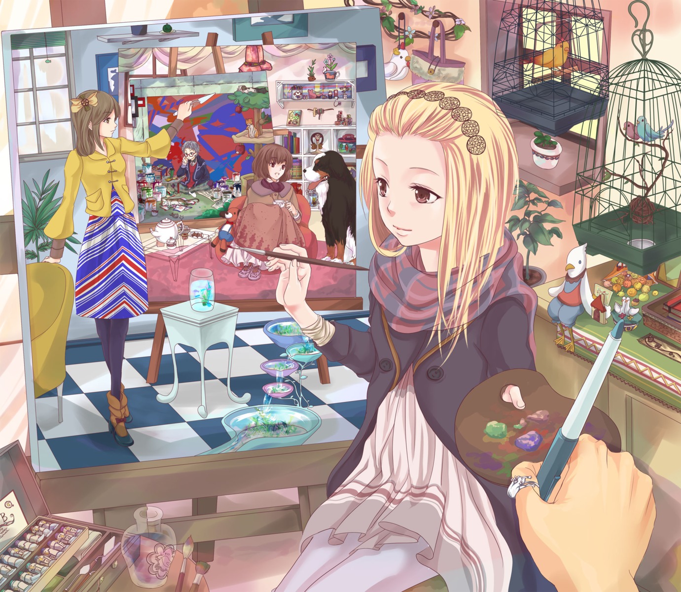dress, jpeg_artifacts, oekaki_musume, pantyhose, takesita