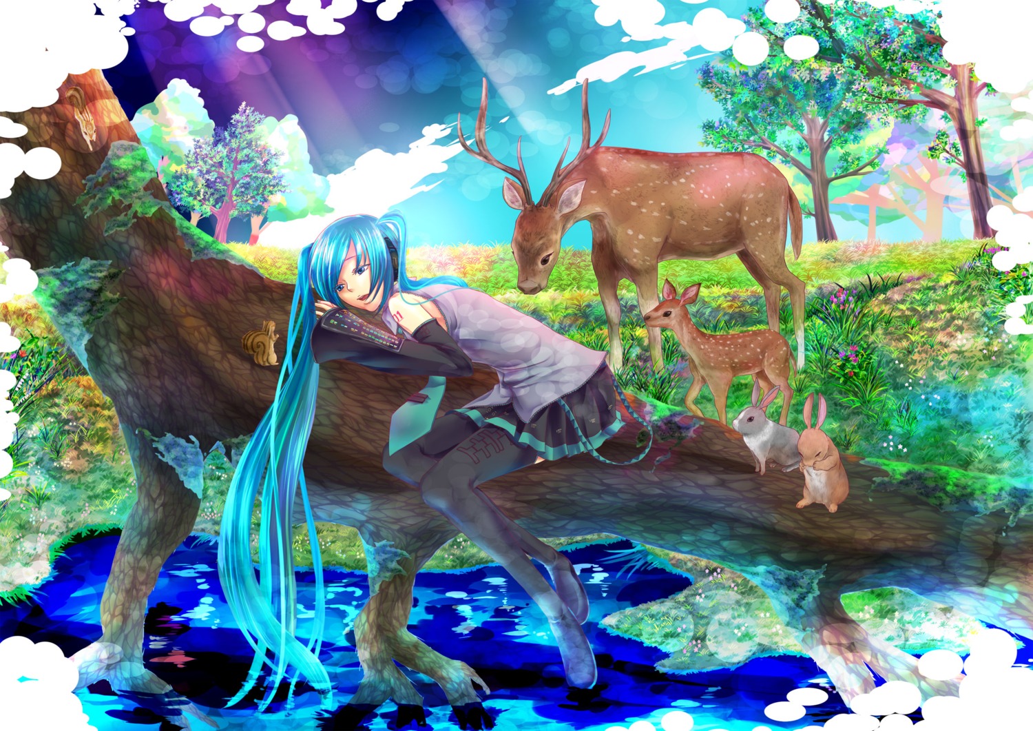 hatsune_miku, landscape, takesita, thighhighs, vocaloid